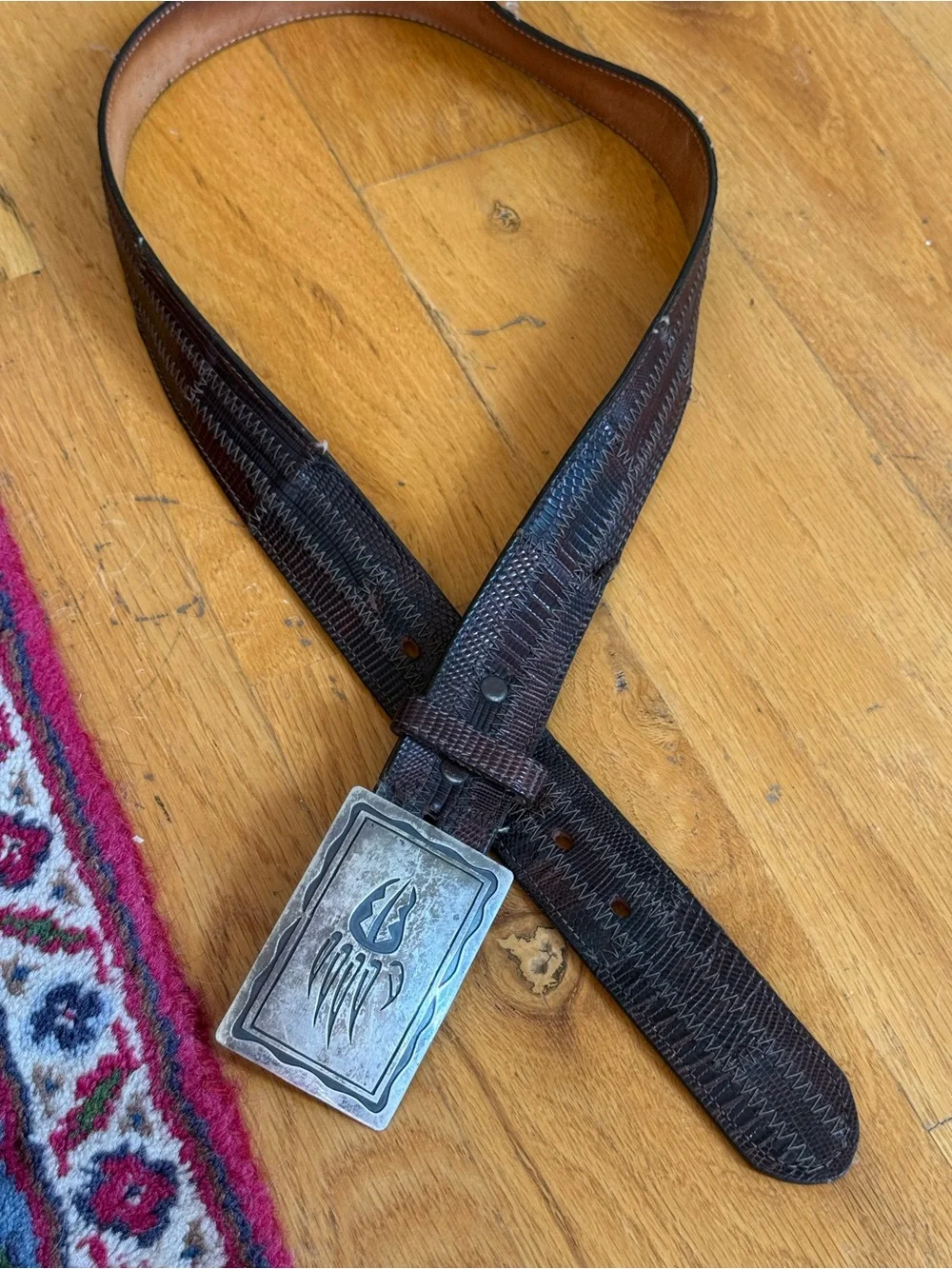 Brown Textured Leather Men's Belt with Antiqued Metal Buckle